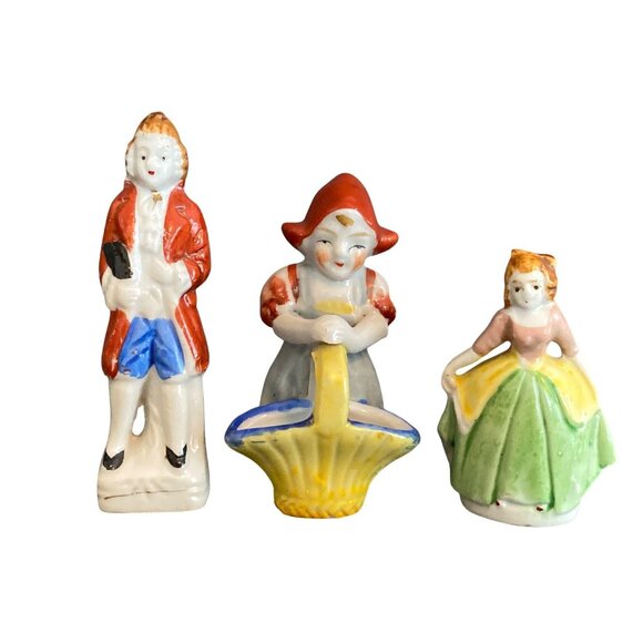 VTG Statue Fragonard Figurines Victorian Boy Red Coat Girl Yellow Basket Lady - Picture 1 of 16